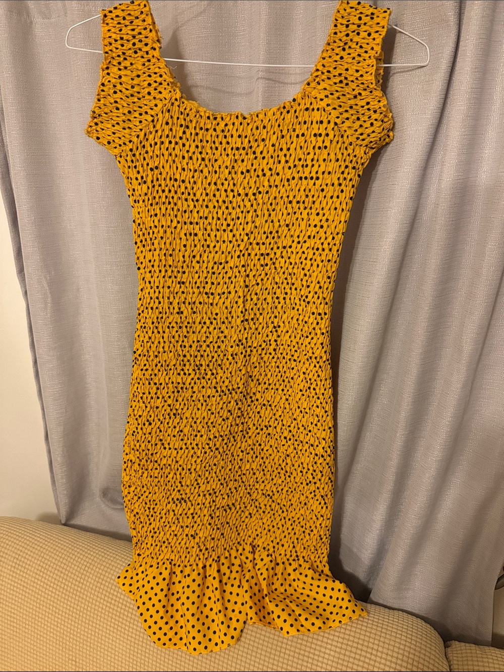 KLING Yellow Polka Dot Smocked Midi Dress